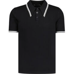 Empire Mod Big Collar Popcorn Waffle Polo In Black/Buckthorn -Fashionable Men's Clothing Store madcapengland empire polo tshirt black front 39301.1687259701 1