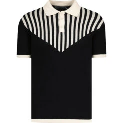 Firebird Mod Waffle Stripe Polo B -Fashionable Men's Clothing Store madcapengland firebird polo black front 44762.1687270501