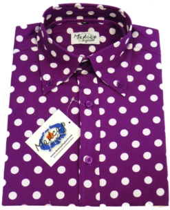 Purple Penny Dot Lane Retro 60s Mod MADCAP Shirt -Fashionable Men's Clothing Store purple penny dot shirt folded 43381.1661339156 1